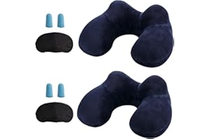 LUZWAY Cuscino da Viaggio Gonfiabile Cervicale Collo Cuscini di Supporto Travel Pillow con Federa Lavabile, Tappi per Le Orecchie, Maschera, per Viaggi Aereo Auto Treno Ufficio (2 pezzi, Blu)