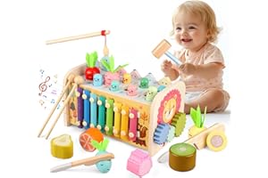 FUIOCOCP Juguetes Montessori 1 Años, 9 in 1 Madera Cubo de Actividades con Instrumentos Xilofono, Juego de Pesca, Puzzles, Juegos Sensoriales Educativos para Niñas Niños 1 2 3 Años Regalos Bebes 12-18 Meses