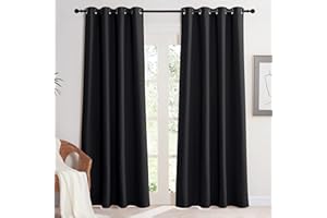 KGORGE Rideaux Occultant - Rideau Isolant Thermique, Rideau Noir Opaque pour Maison Chambre Fenetre avec Œillets, Rideaux Thermiques Draperies Intérieurs, 2 Pièces, 140x220 CM, Noir