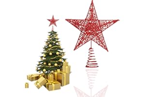 HONGECB SUNCHE Adorno de Estrella para Árbol de Navidad, Topper del Árbol de la Estrella, Estrella de Cinco Puntas Árbol de Navidad, 20 cm Estrella de Metal Brillante, para Hogar, Fiestas, Festivales, Rojo