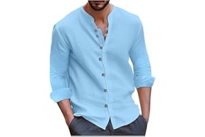 MOKBAY Chemise Homme en Coton et Lin Manches Longues Vintage Casual Tendance Button Shirts pour Hommes sans Repassage