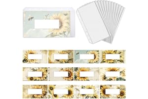 craspire 12Pcs Transparent A6 Binder Poches Enveloppes d’Argent 4 x 7 Pouces Budget Binder Zipper Pouches avec 6 Trous Sunflower Bee sur Le thème de l’Argent Sleeves pour planificateur Organisateur