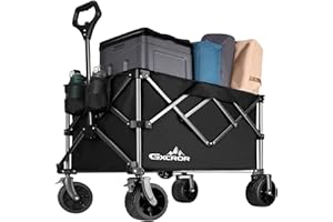 GXCROR Collapsible Trolley Cart 200L Folding Wagon Utility Wagon 330 lbs Capacity Heavy Duty Outdoor Beach Wagon with Big Wheels for Camping Beach Garden