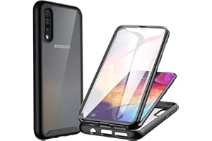 CENHUFO Funda Samsung A70, Carcasa Antigolpes 360 Grados con Protector de Pantalla Integrado, Robusta Doble Cara Case Transparente Anti-Amarilleo Capa Funda para Samsung Galaxy A70 / A70S - Negro