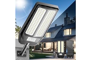 Adewalk 3000W Farola solar LED exterior con mando a distancia, IP66 impermeable, lámpara de calle solar con sensor de movimiento, 6500 K Super Bright Farolas de jardín exterior solares para garaje