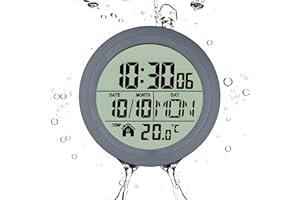 Lancoon Digital Shower Clock with LCD Display, Waterproof Silent Wall Decoration, Suction Cup with 4 Suction Cups, Shows Time Temperature Date Weekday for Bathroom Living Room Bedroom