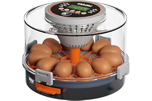 Okköbi Brutautomat vollautomatisch – Brutmaschine für 12 Eier – Temperatur & Luftfeuchtigkeit automatisch geregelt – Eierprüflampe integriert – Inkubator für Hühner-, Wachtel-, Enteneier