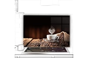 URBO ART – HOME DESIGN Crédence de cuisine en verre - 90x60 cm - Protection contre les éclaboussures - Derrière plaque de cuisson, Planche à découper - Motif: Café romantique v02