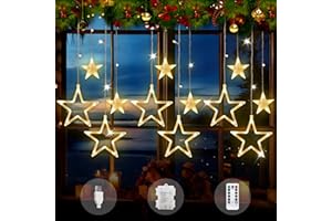 Aluusy Cortina de Luces Estrella, 3.5M Luces de Cortina Navidad Batería/USB Función Timer, 8 Modos Luces de Ventana Estrella Interior con Control Remoto para Balcón Ventana Navidad