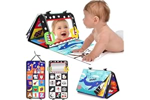 URMYWO Baby Spiegel Spielzeug mit Knisterbuch, Schwarz Weiss bauchlage Spielzeug Baby 0 3 6 9 Monate, kontrastbuch, Farben Lernen sensorik Spielzeug für Babys Jungen Mädchen Geschenk