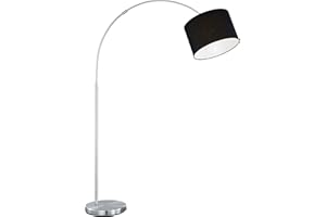 ‎LIGHTLING lightling modern Bogenleuchte in nickel matt, Stoffschirm schwarz, 1 x E27 max. 60W, ø 30 cm, Höhe: 150-215 cm