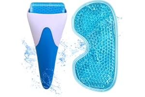KS LUX Antifaz gel frio y Ice Roller Facial. Kit antiojeras, mascara gel frio cara y rodillo facial hielo, masajeador facial, antifaz frio para ojos, alivio para el dolor de cabeza, migraña alivio.