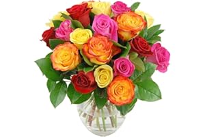 Clare Florist Colourful Rainbow Roses Fresh Flower Bouquet with FREE NEXT DAY UK DELIVERY - Fresh Flowers Perfect for Any Occasion