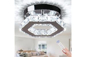 Cainjiazh Dimmable Crystal Chandelier Mini LED Flush Mount Ceiling Light Fixture Modern Chandelier Lighting Lamp for Bedrooms Hallway Living Room Dining Room Kitchen Bar