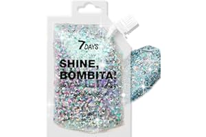 Gel Brillante Dorado para el Pelo la Cara y el Cuerpo 1 Unidad Paquete Grande Glitter Lentejuelas de Sirena con Purpurina Larga Duración 50g | 7DAYS