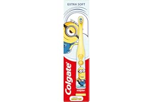 Colgate Minions Kids Toothbrush, BatteryPowered Toothbrush for Kids with Extra Soft Bristles, Yellow Toothbrush for Ages 3 and Up, Includes 1 AA Battery, 1 Pack