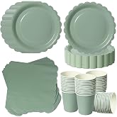 120 Pieces Sage Green Disposable Birthday Tableware for 40 Guests | 18 cm corrugated cardboard plates, paper cups, napkins, w