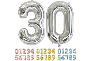 Ponmoo Luftballons Zahlen 30 Silber, Riesen Nummer 0 1 2 3 4 5 6 7 8 9 10-19 20-29 30-39 40 50 60 70 80 90 100, groß Folienballons für Hochzeit Jubiläum, Geburtstagsballons Party Dekoration