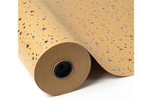 PAKOT | Bobina Papel de Regalo Kraft con Estrellas Irisadas Metalizadas - Rollo 70cm x 25m - Ideal para Navidad, Reyes, Tiendas, Embalaje, Manualidades y Decoraciones
