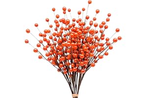MAUTS-INUS Mauts 10 Pcs Artificial Holly Berries, autumn decoration thanksgiving Christmas Tree Flower Wreath DIY Craft, suitable for family holiday wedding DIY decoration. (Orange)