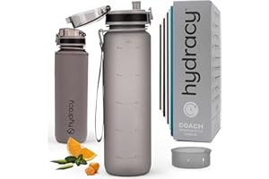 Hydracy Botella de Agua con Marcador de Tiempo - 1 L Botella de Agua Deportiva sin BPA - Botella de Gimnasio Antifugas con Funda Antitranspirante e Colador de Infusión