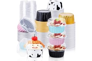 RETON 100 pirottini in alluminio con coperchio, 141,7 g, per cupcake, muffin, feste, compleanni, matrimoni, San Valentino (5 colori), RT-DGH-001