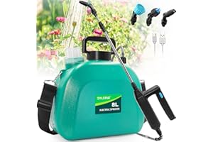 SYLSTAR Battery Powered Garden Sprayer 8L, Upgrade Electric Weed Sprayer with 3 Mist Nozzles, USB Rechargeable Handle, Retractable Wand and Adjustable Shoulder Strap, Water Spray for Lawn