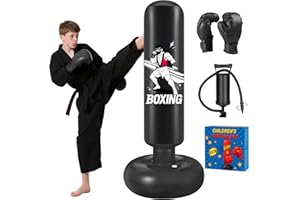 Qoosea Sacco da Boxe per Bambini, 168 cm Stabile Pungiball Bambini Gonfiabile con Guantoni da Boxe, per Pratica di Taekwondo Karate MMA, Sacchi da Boxe Gonfiabile per 3-14 Ragazzi Ragazze