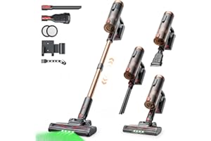 Proscenic P11 U Aspirateur Balai sans Fil,40KPA 450W Aspirateur sans Fil Puissant,LED GreenEye,Brosse Anti-Emmêlement,télescopique Léger Aspirateur Balai pour Tapis Poils Animaux Sol Dur Voiture