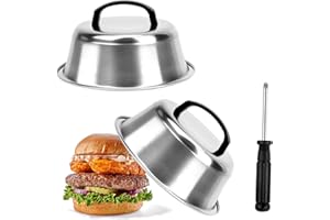 Ticeed 2-er Set Burgerglocke Schmelzkuppel Abdeckhaube Tellerglocke Speiseglocke aus 304 Edelstahl Schmelzglocke für Burgerabdeckung Grill Teppanyaki Cheeseburger 22×22×7.5cm