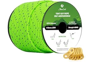 Abma Cord Tent Guy Ropes 5mm 30M Guy Line 6 Pcs Guy Rope Tensioners Heavy Duty Guide Rope for Camping, Gazebos, Awning, Tarp - Reflective Neon Green
