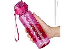 GOPPUS 500ml/17oz Kids Water Bottles with Straw Tritan Childrens Bottle with Flip Top Lid BPA Free Measured Drinks Bottles with Strap for School Girls Boys Sports Reusable Time Markings Leakproof