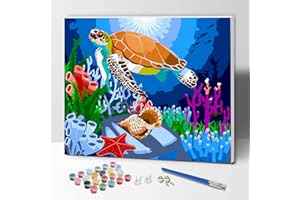 ifymei Dipingere con i Numeri per Bambini e Adulti Principianti, Kit Regalo da Disegno per Bambini e Bambine, Gioco Creativo per Bambini 6+ Anni - 30x40 cm - Con Telaio - Tartarughe Marine