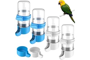 Pawfly 4 Piezas Dispensador de Agua para Aves, Comedero Automático de Agua para Aves, Accesorios para Jaula para Loro & Hámster, Bebedero de Aves Blanco y Azul para Periquito Cacatúa Agapornis