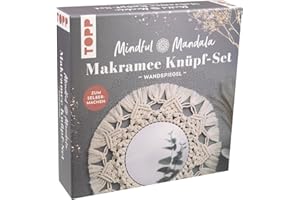 FRECH Mindful Mandala - Makramee-Knüpf-Set: Wandspiegel. Mit Anleitung und Material zum Selberknüpfen: 80m Makramee-Garn (90% Baumwolle, 10% Polyester), Knüpfscheibe (¿20cm), Spiegel mit Klebefläche (¿18cm)