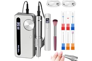 Atopskins Electric Nail Drill Kit 6 in 1 with Handheld U V Nail Lamp 35000 RPM Cordless Manicure Set for Acrylic Gel Tool 3000mAh Rechargeable Efile Nail Grinder Machine Professional LCD Display Grey
