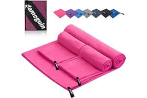 damoguin 3er-Set Mikrofaser Handtuch, Groß (180 * 80cm) & 2 Stück Klein (80 * 40cm) Schnelltrocknende Microfaser Fitness Handtücher, als Sporthandtuch, Strandtuch, Badetuch und Reisehandtuch (Rosa)