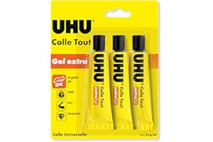 UHU colle tout gel extra - Colle gélifiée cristalline, ne goutte pas, multi-matériaux, transparente, lot 3 tubes 31g