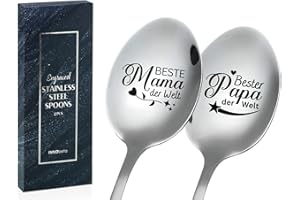‎INNOBETA Mama und Papa Geschenke, Geburtstagsgeschenk für Mama/Papa, Geschenke für Mama/Papa, Bester Papa der Welt, Beste Mama der Welt, löffel Kaffeelöffel mit Gravur, Gestaltung Edelstahl, Mit Geschenkbox