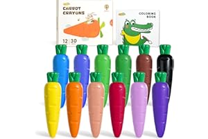 JUPITEARTH 12 Colors Crayons for Toddlers 1-3, Non Toxic Beeswax Carrot-Shaped Toddler Crayons with 30-Page Coloring Book and 120 PDF Pages, Mess-Free Coloring for Kids Ages 2-4 4-8 Art Supplies Gift