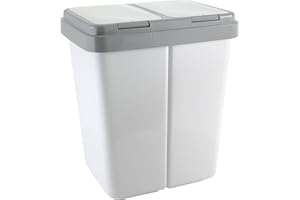Ribelli Poubelle de tri sélectif pour cuisine, Müllbehälter mit Deckel 2 x 25 L, Kunststoff Mülleimer für die Küche geruchsdichter Abfalleimer Mülltrennsystem, Blanc