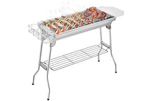 HOBUBU BBQ Grill, Stainless Steel Barbecue Grill with Stand, Foldable and Portable Outdoor Charcoal Barbecue Grill Suitable for Outdoor Camping,Travel, Park,Beach Outdoor Barbecue Party