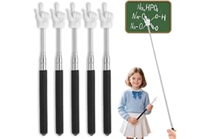 HUSHRICH 5Pcs Telescopic Teachers Finger Pointer, Teachers Pointer Extendable Point Finger Stick Extendable Pointer Finger for Classroom Supplies Teacher's Day Gift, Extends to 27 In (Black)