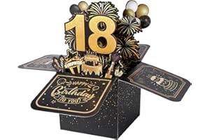BOFUNX Biglietto Auguri 18 Anni Pop Up 3D Biglietto Auguri di Compleanno Regalo Cartolino Happy Birthday, Gadget Compleanno 18 Anni per Famiglia Amica Festa