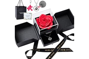 Zeihoo Regalo Dia de la Madre, Rosa Eterna, Regalos para Ella, Caja de Regalo de Rosa Preservada con Collar, Llavero y Tarjetas de Felicitacion, para Mujer, Novia, Hermana, Madre, Amigo, Abuela