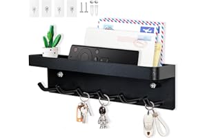 Echehi Schlüsselhalter mit 6 Haken, Einfach zu Installierende Schlüsselbrett Ohne Bohren, Metall Schlüsselablage, Garderobe, Briefständer, Geeignet für Eingangsbereiche und Hinter Türen. Schwarz