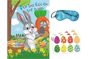Falafoty Pin The Tail on The Bunny Osterpartyspiel für Kinder, Hasen Partyspiel mit 16pcs Eieraufkleber, Hase Party Deko für Ostern Karneval Geburtstag Partyzubehör, Kinder Party Geschenk (Bunny-2)