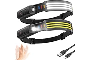 Demlaies Head Torch Rechargeable, 2-Pack 3000 Lumen Super Bright 3*COB Wide Beam Luxelight LED Headtorch, 6 Modes Motion Sensor, Waterproof Lightweight Headlamp for Running Camping Adult Kids