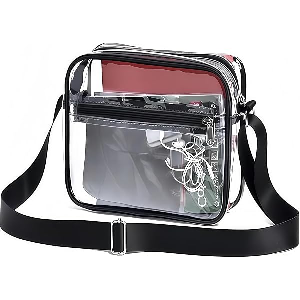 Borsa A Tracolla Trasparente In PVC – Piccola, Impermeabile, Per Concerti, Eventi Sportivi, Viaggi, Con Tracolla Regolabile, Rosa - 3