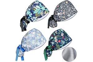 BESFORTA OP-Hauben für Damen, Satin-gefüttert, verstellbar, mit Knöpfen, Schweißband, Pferdeschwanz, Arbeitskappe mit Raffhalter, 4 Stück